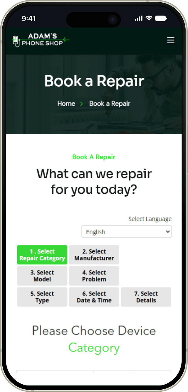 Adams Repair Booking Page