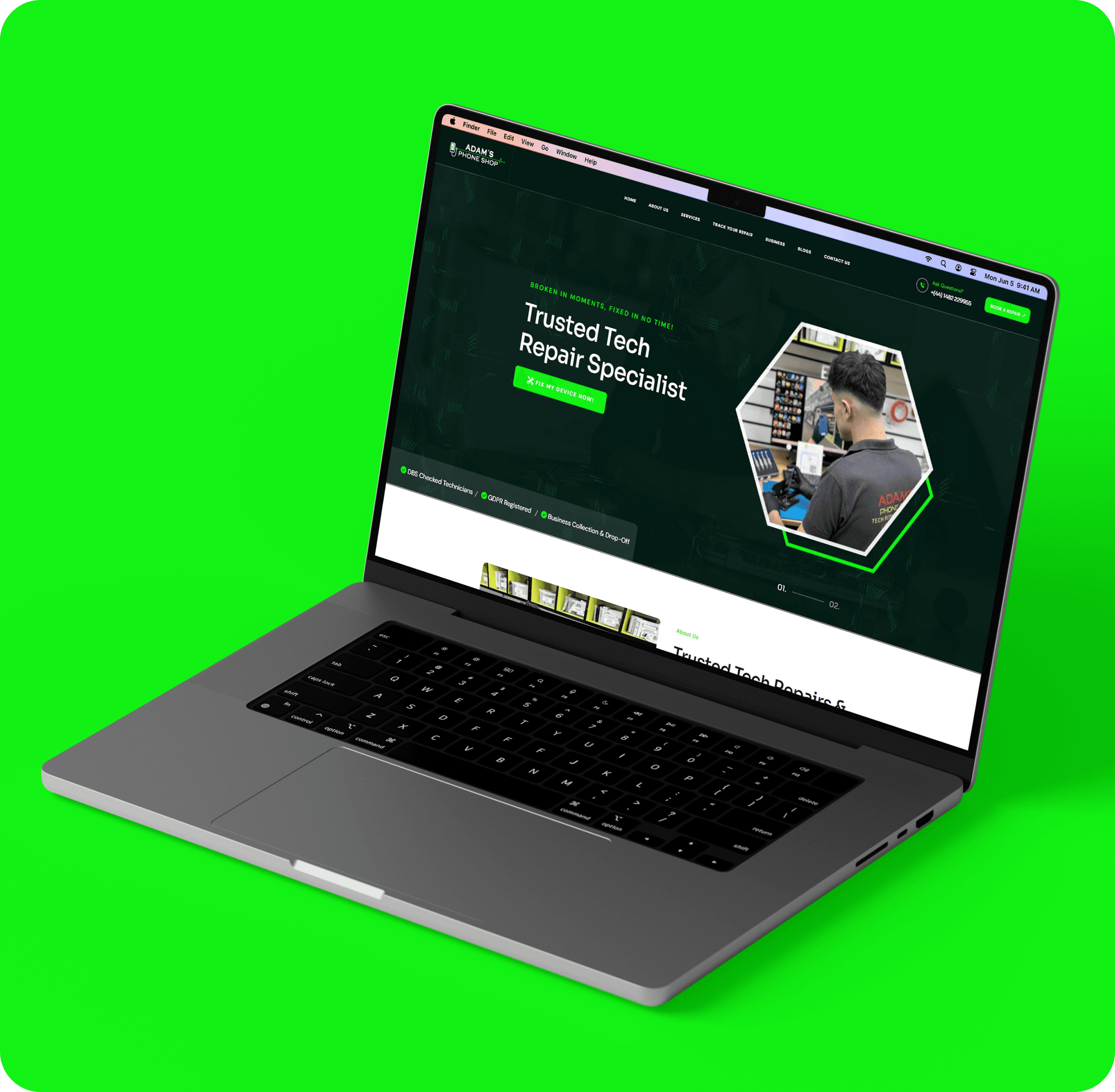 AdamsPhoneShop on a desktop monitor
